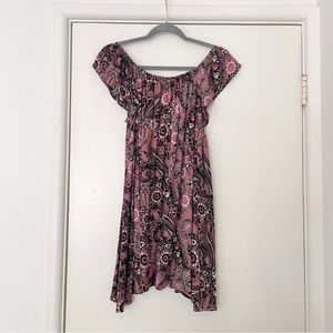Free People Mauve Floral Off Shoulder Mini Dress Swimsuit Coverup